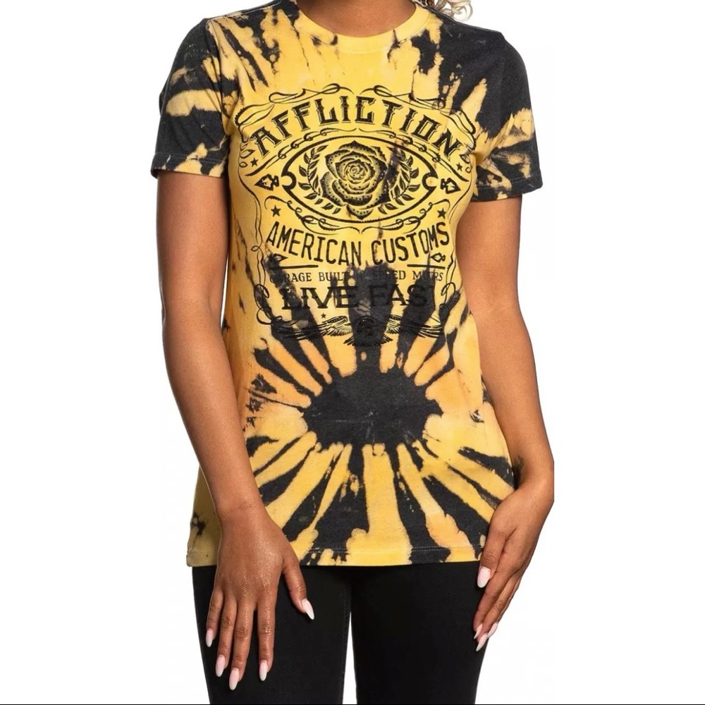 Affliction Women's T-Shirt ACMC ROSE Multi Color Cross Biker Wings - Picture 1 of 5